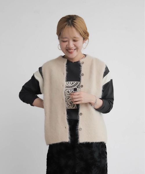 タグ付き【NOMBRE IMPAIR】 アルパカシャギー　ハイネックベスト NOMBRE IMPAIR（ノンブルアンペール）の「アルパカシャギー ハイネック