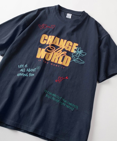 make a ray!（メイク ア レイ！）の「【84】ハートワンポイントロゴ メッセージ刺繍 半袖Tシャツ/メンズ/レディース（Tシャツ/カットソー・メンズ・ホワイト/ライトグリーン/ホワイト系その他/イエロー/ネイビー/ブラック・M/L）」の5枚目の写真