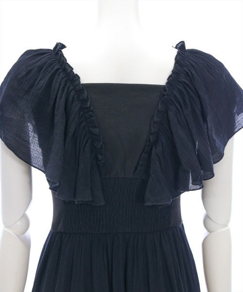 CLEAR BASIC（クリアベーシック）の「【低身長サイズ有】フリルスリーブウエスト切替ワンピース[着回し抜群 大人 カジュアル]≪SS新作≫（ワンピース・レディース・ブラック/オフホワイト・F/XS）」の6枚目の写真