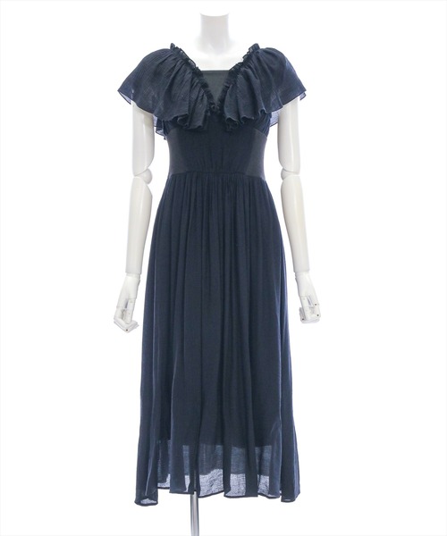 CLEAR BASIC（クリアベーシック）の「【低身長サイズ有】フリルスリーブウエスト切替ワンピース[着回し抜群 大人 カジュアル]≪SS新作≫（ワンピース・レディース・ブラック/オフホワイト・F/XS）」の4枚目の写真