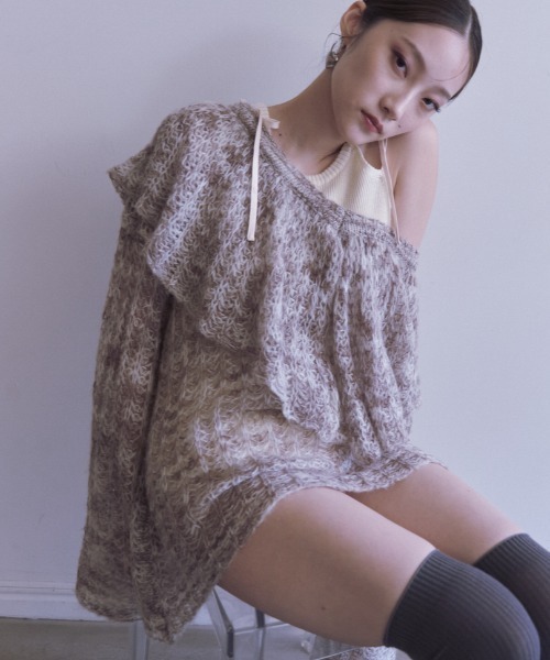 セール】frill collar crochet knit（ニット/セーター）｜HONEY MI