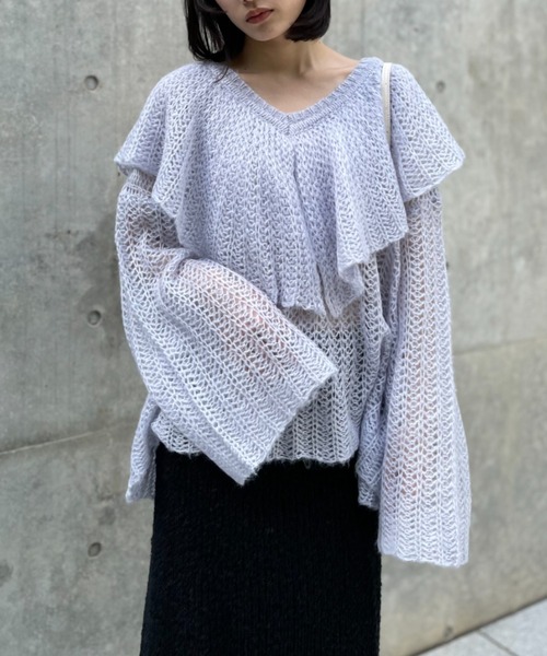 セール】frill collar crochet knit（ニット/セーター）｜HONEY MI