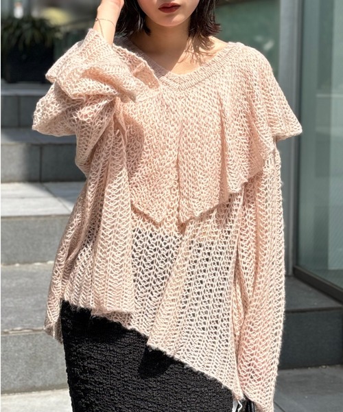 セール】frill collar crochet knit（ニット/セーター）｜HONEY MI