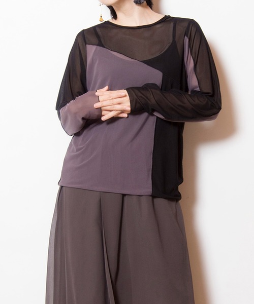 OSMOSIS（オズモーシス）の「メロー切替長袖Tシャツ（Tシャツ/カットソー・レディース・ブラック系その他/マルチ/グレー系その他/グリーン系その他・ONE SIZE）」の2枚目の写真