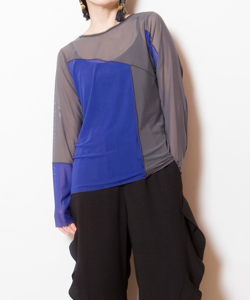 OSMOSIS（オズモーシス）の「メロー切替長袖Tシャツ（Tシャツ/カットソー・レディース・ブラック系その他/マルチ/グレー系その他/グリーン系その他・ONE SIZE）」の3枚目の写真