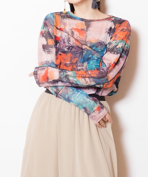 OSMOSIS（オズモーシス）の「メロー切替長袖Tシャツ（Tシャツ/カットソー・レディース・ブラック系その他/マルチ/グレー系その他/グリーン系その他・ONE SIZE）」の4枚目の写真