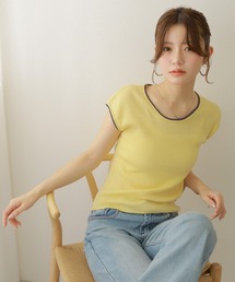 bicolor french sleeve rib knit /配色パイピングリブニットトップス