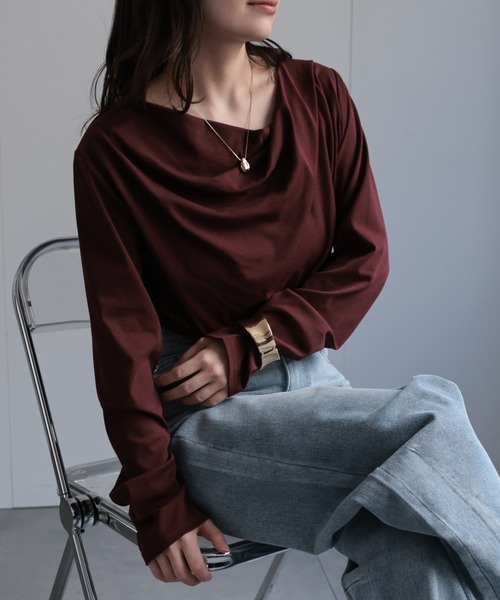 ap retro(アプレトロ)の「2WAYドレープオフショルTシャツ(Tシャツ/カットソー・レディース・チャコール/ホワイト/ブラウン/ブラック・FREE)」の1枚目の写真
