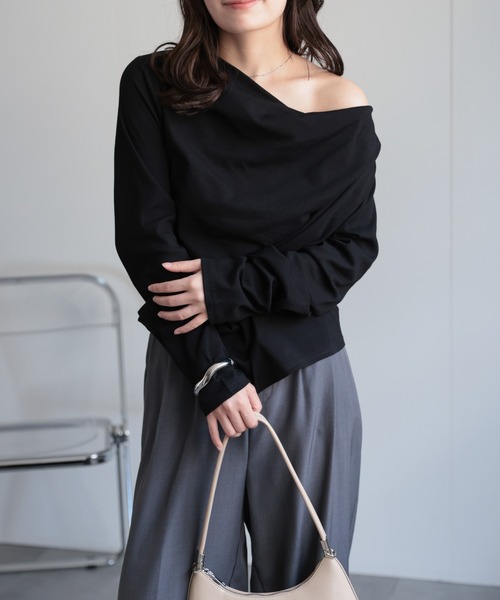 ap retro(アプレトロ)の「2WAYドレープオフショルTシャツ(Tシャツ/カットソー・レディース・チャコール/ホワイト/ブラウン/ブラック・FREE)」の14枚目の写真