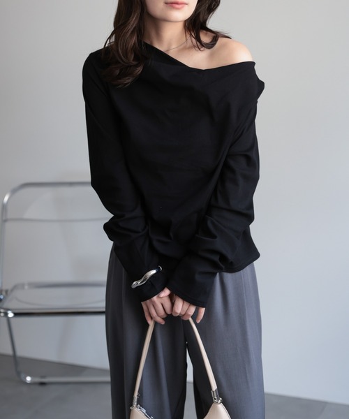 ap retro(アプレトロ)の「2WAYドレープオフショルTシャツ(Tシャツ/カットソー・レディース・チャコール/ホワイト/ブラウン/ブラック・FREE)」の15枚目の写真