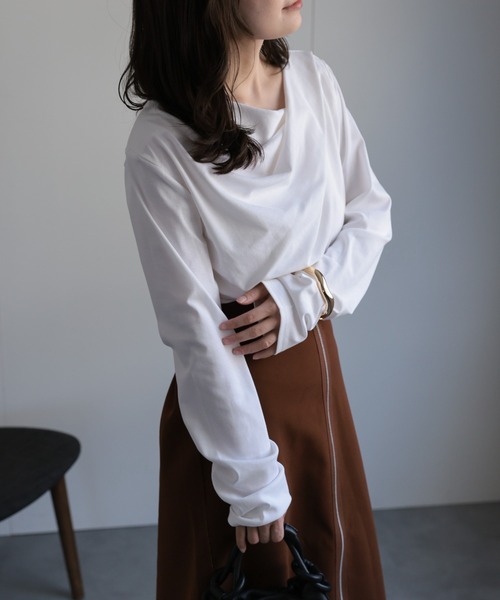 ap retro(アプレトロ)の「2WAYドレープオフショルTシャツ(Tシャツ/カットソー・レディース・チャコール/ホワイト/ブラウン/ブラック・FREE)」の9枚目の写真
