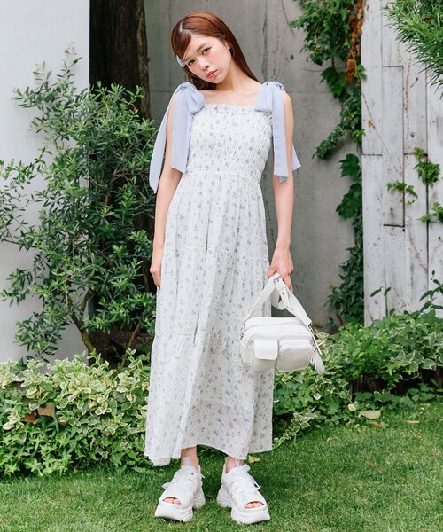 OLIVE des OLIVE シャーリングワンピース オフホワイト セール】配色シャーリングキャミワンピース(505470881