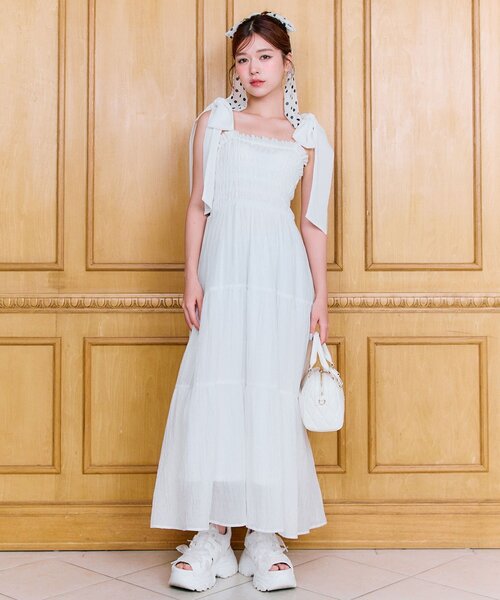 OLIVE des OLIVE シャーリングワンピース オフホワイト OLIVE des OLIVE(オリーブデオリーブ)の「ティアード