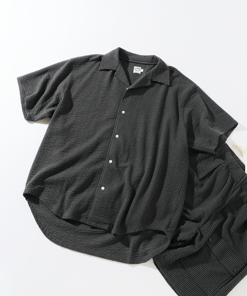 RIDING HIGH（ライディングハイ）の「RIDING HIGH / ライディングハイ シアサッカー ジャージー 半袖シャツ（シャツ/ブラウス・メンズ・アイボリー/ブラック系その他・MEDIUM/LARGE）」の3枚目の写真