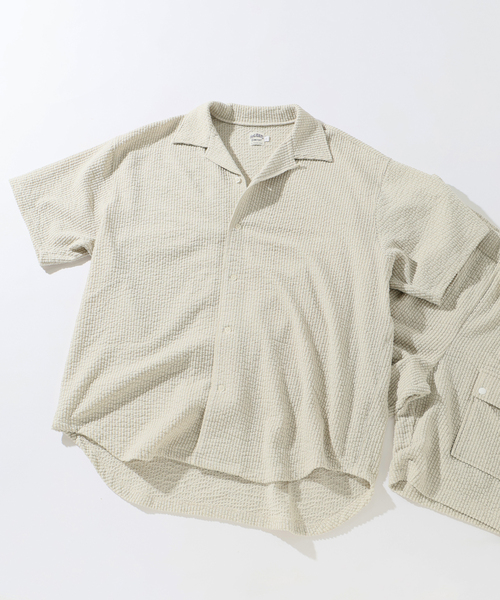 RIDING HIGH（ライディングハイ）の「RIDING HIGH / ライディングハイ シアサッカー ジャージー 半袖シャツ（シャツ/ブラウス・メンズ・アイボリー/ブラック系その他・MEDIUM/LARGE）」の4枚目の写真