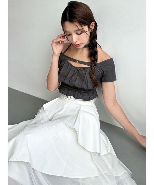 RESEXXY(リゼクシー)の「フリルデザイカットトップス(Tシャツ/カットソー・レディース・チャコールグレー/ホワイト/ピンク・FREE)」の8枚目の写真