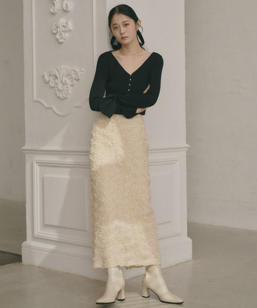 Olu.（オルドット）の「フラワーIラインスカート（スカート・レディース・ブラック/ベージュ/ホワイト・0/1）」の10枚目の写真