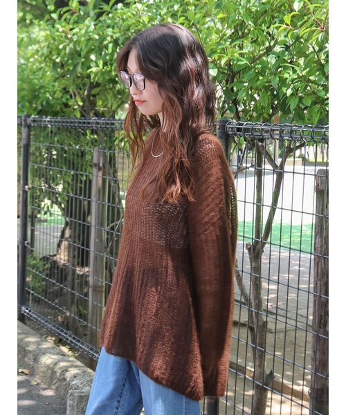 Ungrid（アングリッド）の「アルパカ混透かし編みニット（ニット/セーター・レディース・アイボリー/ブラウン/レッド/ライトグレー・FREE）」の3枚目の写真