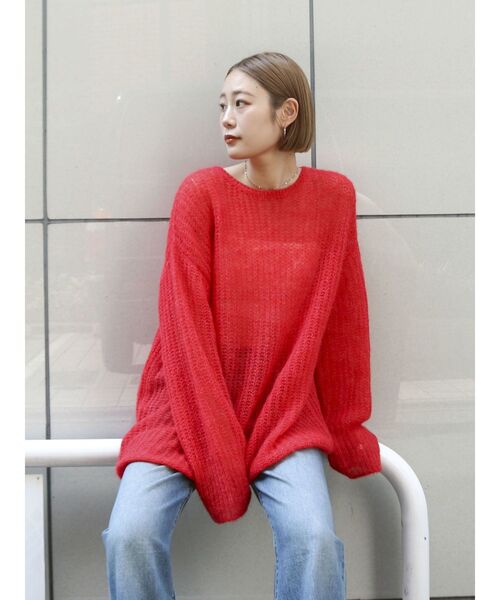 Ungrid（アングリッド）の「アルパカ混透かし編みニット（ニット/セーター・レディース・アイボリー/ブラウン/レッド/ライトグレー・FREE）」の4枚目の写真