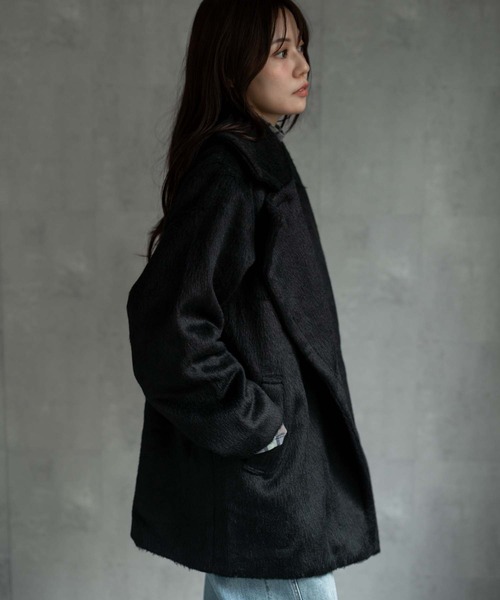 CREARE -LINO-（クレアーレリノ）の「〈ユニセックス商品〉シャーギーハーフコート（ピーコート・メンズ・ブラウン/ブラック/グレー・M/L/XL）」の22枚目の写真