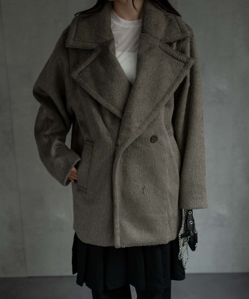 CREARE -LINO-（クレアーレリノ）の「〈ユニセックス商品〉シャーギーハーフコート（ピーコート・メンズ・ブラウン/ブラック/グレー・M/L/XL）」の12枚目の写真