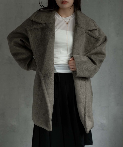 CREARE -LINO-（クレアーレリノ）の「〈ユニセックス商品〉シャーギーハーフコート（ピーコート・メンズ・ブラウン/ブラック/グレー・M/L/XL）」の10枚目の写真