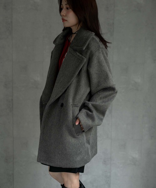 CREARE -LINO-（クレアーレリノ）の「〈ユニセックス商品〉シャーギーハーフコート（ピーコート・メンズ・ブラウン/ブラック/グレー・M/L/XL）」の18枚目の写真