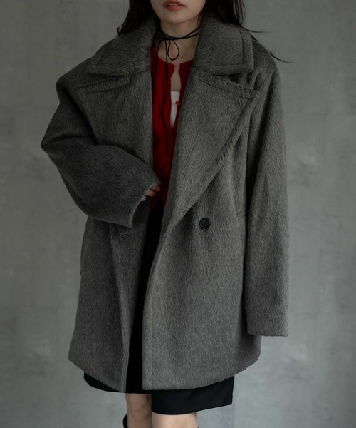 セール】〈ユニセックス商品〉シャーギーハーフコート（ピーコート