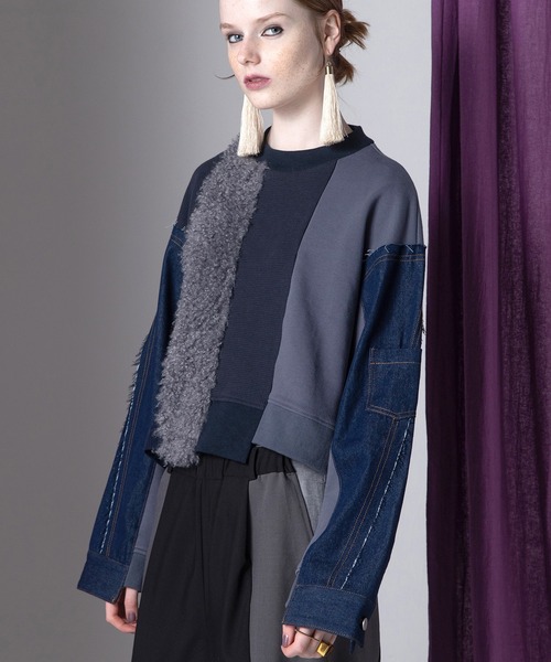 デニムコンビネーションプルオーバー（Tシャツ/カットソー）｜AULA