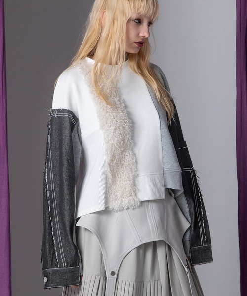 AULA AILA(アウラアイラ)の「デニムコンビネーションプルオーバー(Tシャツ/カットソー・レディース・オフホワイト/ネイビー/ブラック・0)」の2枚目の写真