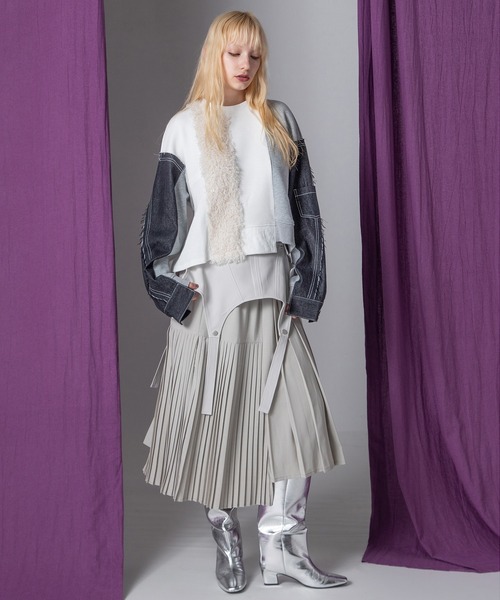 AULA AILA(アウラアイラ)の「デニムコンビネーションプルオーバー(Tシャツ/カットソー・レディース・オフホワイト/ネイビー/ブラック・0)」の8枚目の写真