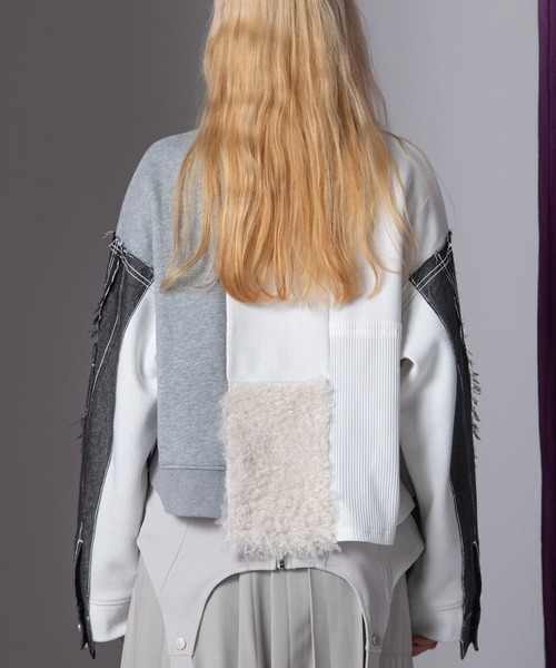 AULA AILA(アウラアイラ)の「デニムコンビネーションプルオーバー(Tシャツ/カットソー・レディース・オフホワイト/ネイビー/ブラック・0)」の5枚目の写真