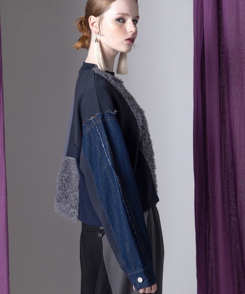 未使用級！AULA AILAデニムコンビネーションプルオーバー　インディゴ 未使用級！AULA AILAデニムコンビネーションプルオーバー インディゴ