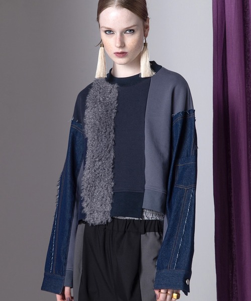 デニムコンビネーションプルオーバー（Tシャツ/カットソー）｜AULA