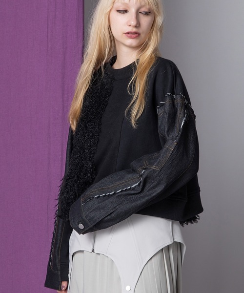 AULA AILA(アウラアイラ)の「デニムコンビネーションプルオーバー(Tシャツ/カットソー・レディース・オフホワイト/ネイビー/ブラック・0)」の20枚目の写真