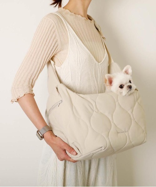 moncheri(モンシェリ)の「キルティングコンパクトスリングバッグ【収納・飛び出し防止リード付・長さ調節可能・6㎏まで対応】(ペット用キャリーケース・レディース・ベージュ・FREE)」の20枚目の写真