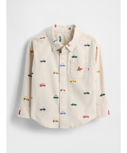 GAP（ギャップ）の「オーバーサイズ オックスフォードシャツ (幼児・ベビー)（シャツ/ブラウス・キッズ・グリーン/オフホワイト・70cm/80ｃｍ/90cm/95cm/100cm/105cm/110cm）」の2枚目の写真