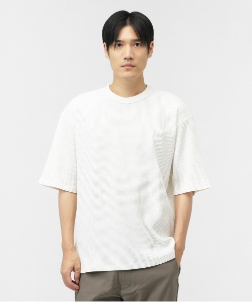 TIGORA（ティゴラ）の「ティゴラ TIGORA ワッフル5分袖Tシャツ（Tシャツ/カットソー・メンズ・ブラック/ブルー/オフホワイト/サンドグレー・L/LL/S/M/3L）」の2枚目の写真