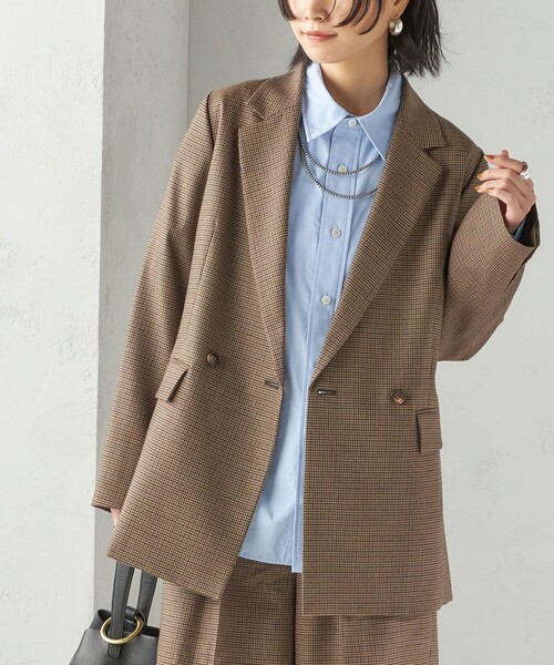 手洗い可能〉ウォッシャブル ウール チェック ダブル ジャケット