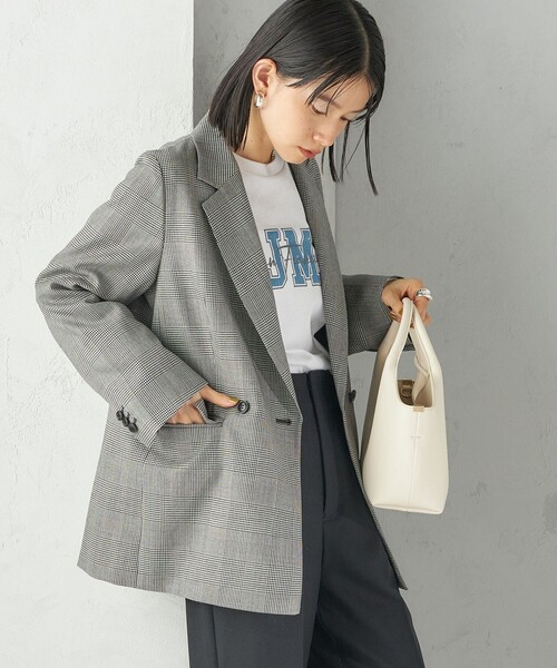 手洗い可能〉ウォッシャブル ウール チェック ダブル ジャケット