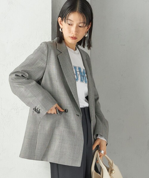 手洗い可能〉ウォッシャブル ウール チェック ダブル ジャケット