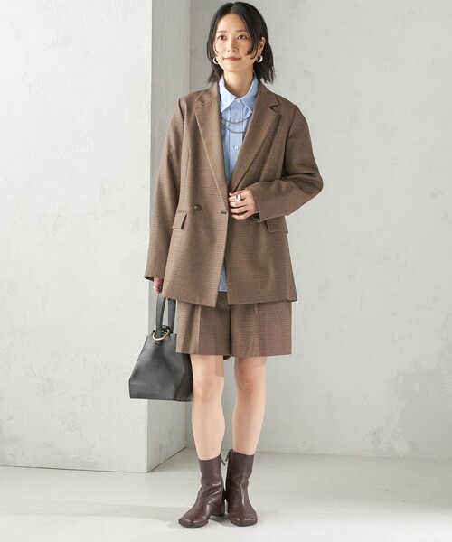 手洗い可能〉ウォッシャブル ウール チェック ダブル ジャケット