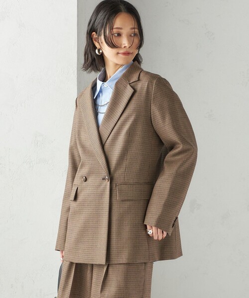 手洗い可能〉ウォッシャブル ウール チェック ダブル ジャケット