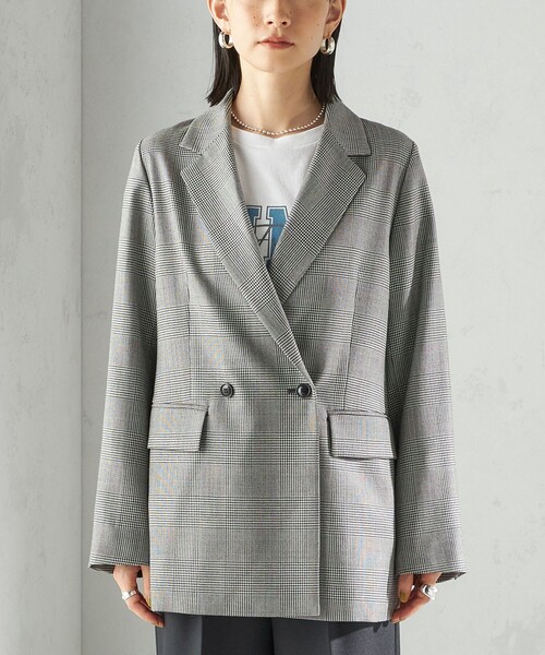 手洗い可能〉ウォッシャブル ウール チェック ダブル ジャケット