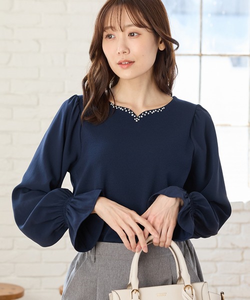 Haat ハート トップス 36 ネイビー レディース セール】ビジュー付ハートネック（Tシャツ/カットソー）｜Honeys