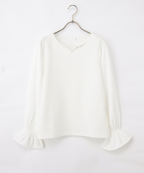 Honeys(ハニーズ)の「ビジュー付ハートネック(Tシャツ/カットソー・レディース・ネイビー/アイボリー/ライトグレー/ボルドー・S/M/LL/L/3L)」の19枚目の写真