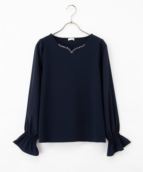 Honeys(ハニーズ)の「ビジュー付ハートネック(Tシャツ/カットソー・レディース・ネイビー/アイボリー/ライトグレー/ボルドー・S/M/LL/L/3L)」の21枚目の写真