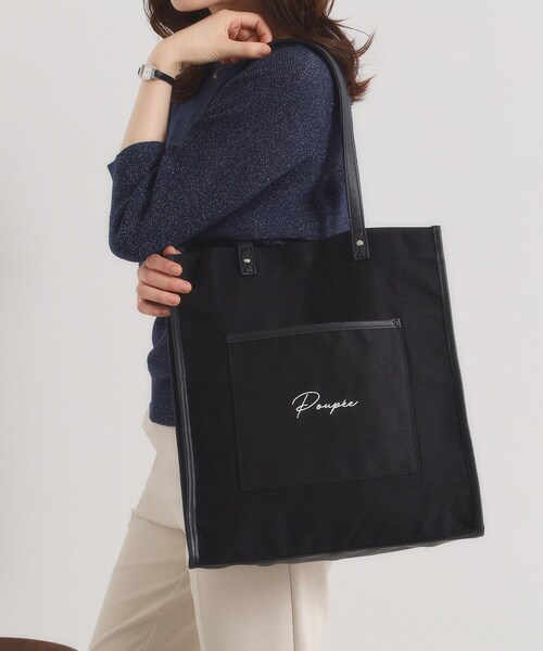 ITS'DEMO（イッツデモ）の「【推し活／A4対応】合皮パイピングキャンバストート（トートバッグ・レディース・ダークブラウン系3/アイボリー/ブラック/グレー・00）」の2枚目の写真