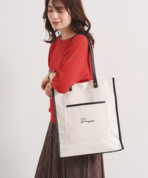 ITS'DEMO（イッツデモ）の「【推し活／A4対応】合皮パイピングキャンバストート（トートバッグ・レディース・ダークブラウン系3/アイボリー/ブラック/グレー・00）」の8枚目の写真