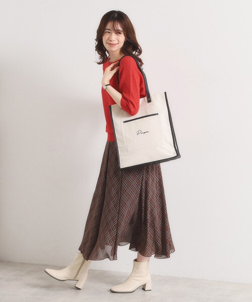 ITS'DEMO（イッツデモ）の「【推し活／A4対応】合皮パイピングキャンバストート（トートバッグ・レディース・ダークブラウン系3/アイボリー/ブラック/グレー・00）」の9枚目の写真